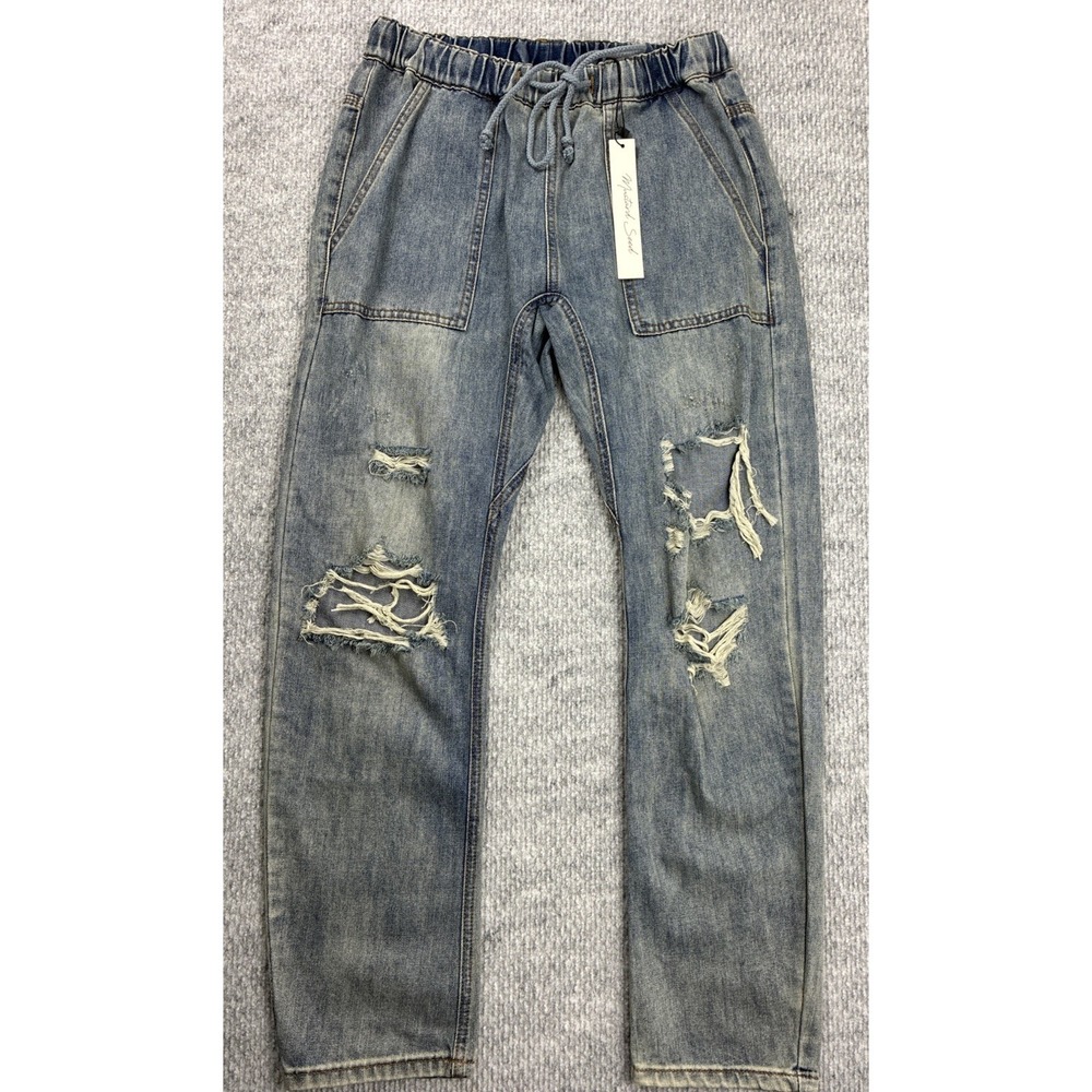 Mustard Seed Women's Stretch Drawstring Pull On Jogger Distressed Jeans Small